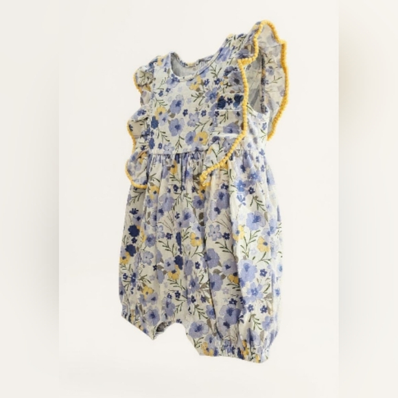 Simplee Kids Other - Simplee Kids Floral Blue and Yellow Kids Romper Sz 9-12M